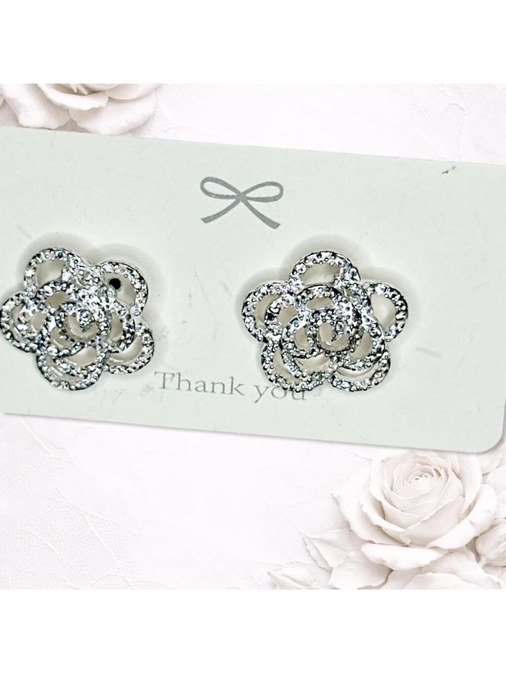 6395. Silvertone Rose Earrings